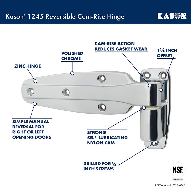 Kason 1245 Reversible Cam-Rise Hinge, 1 to 5/8 Inch Offset, 11245000072 - Image 3